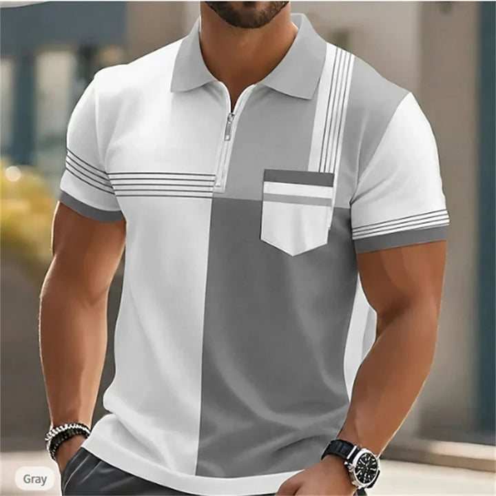 Men's Geometric Print Zip Polo Shirt