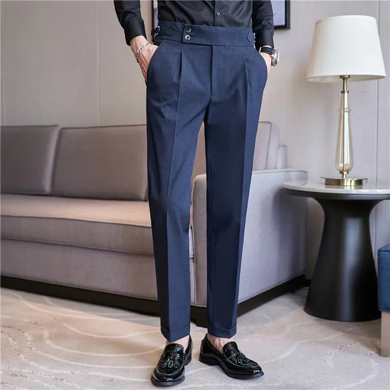 Men's High Waist Double Pleat Trousers