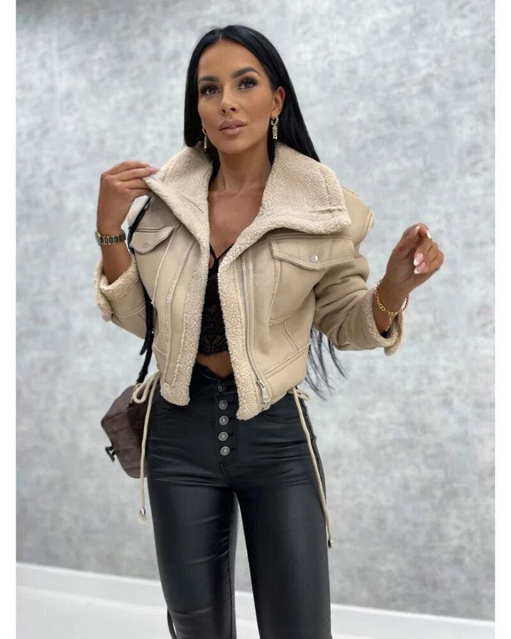 Women's Cropped Leather Biker Jacket
