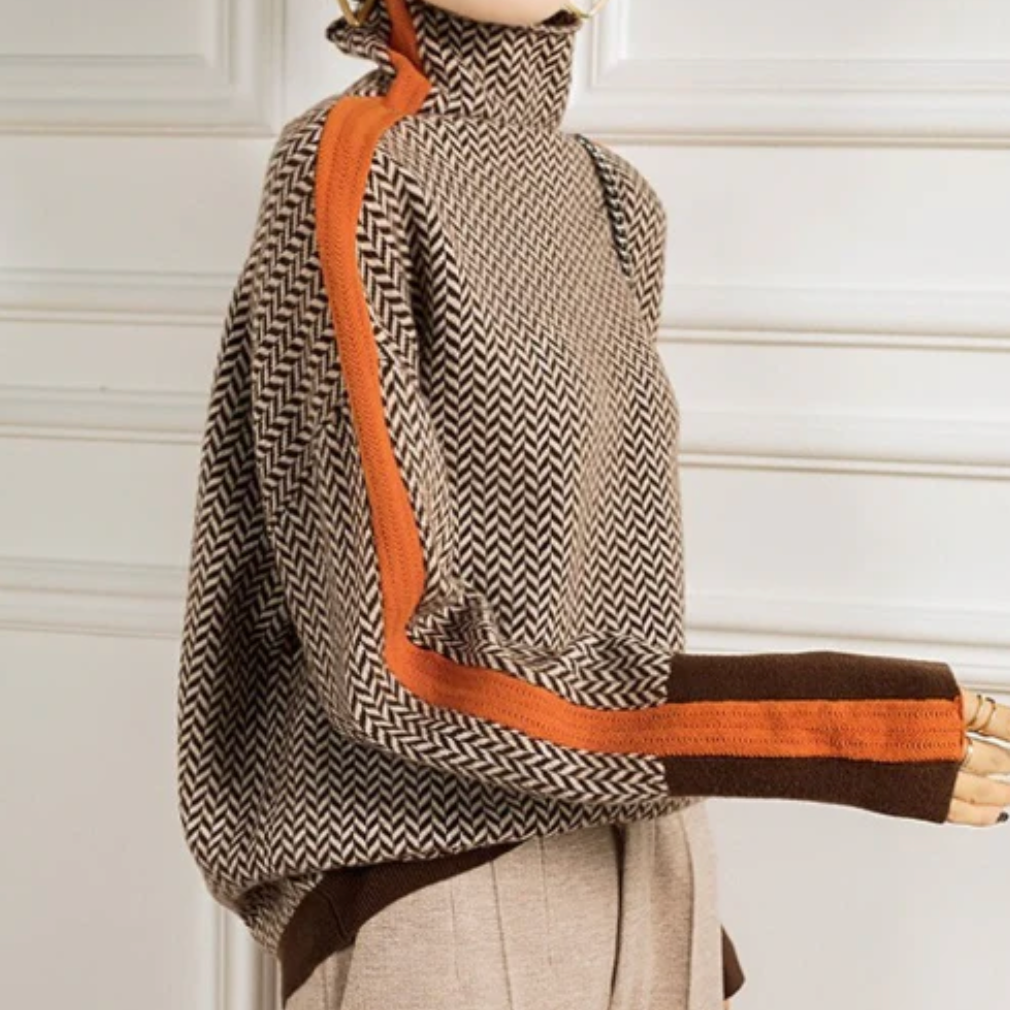 Women's Herringbone Turtleneck Jumper