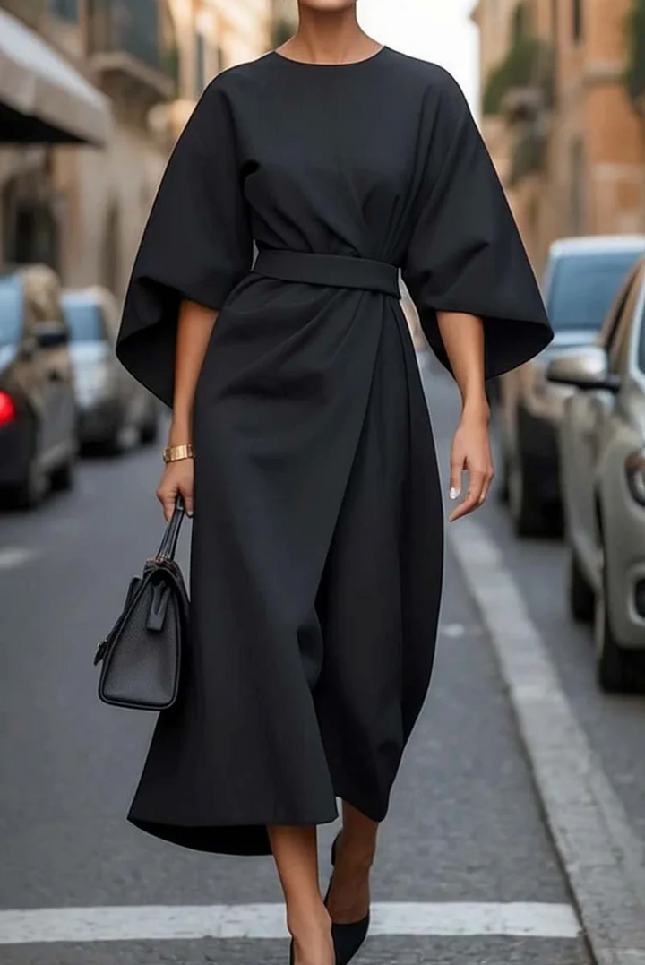 Women's Dress with Lantern Sleeves and Belt