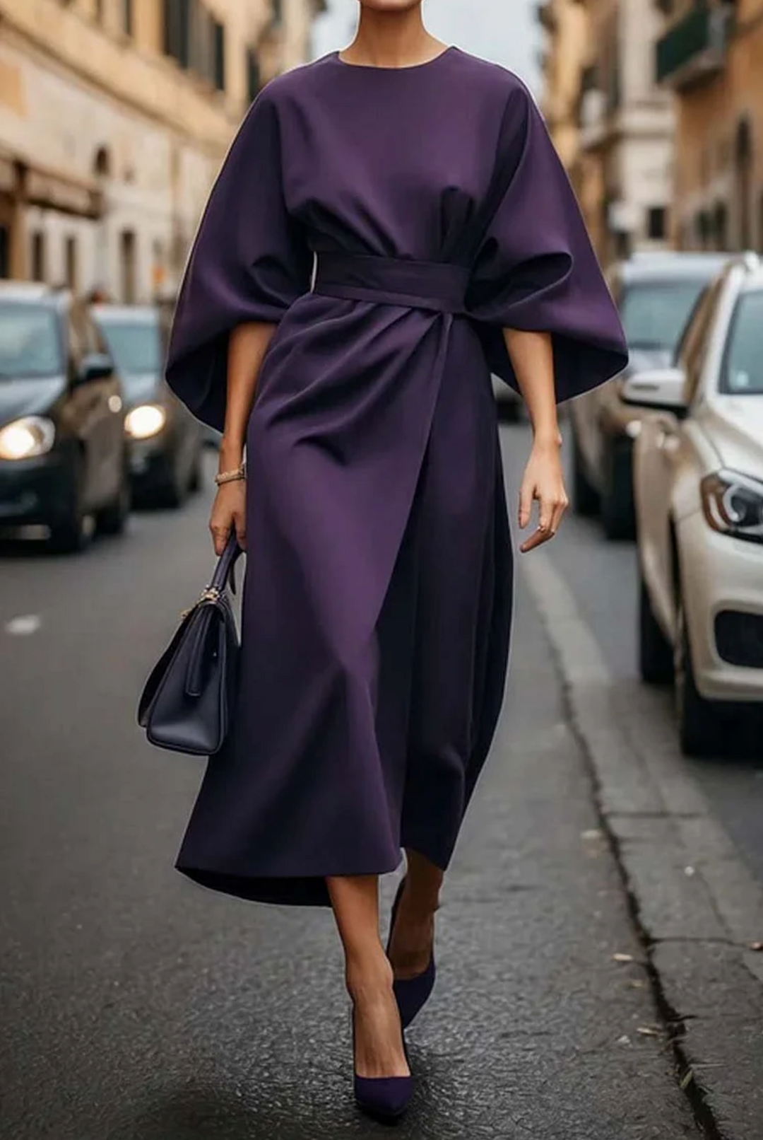 Women's Dress with Lantern Sleeves and Belt
