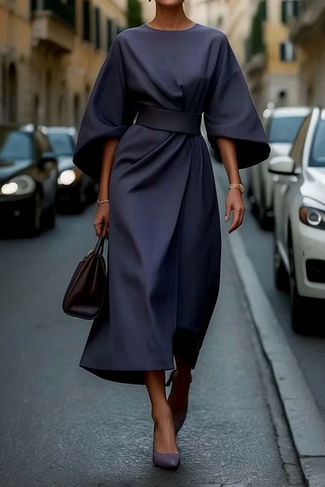 Women's Dress with Lantern Sleeves and Belt