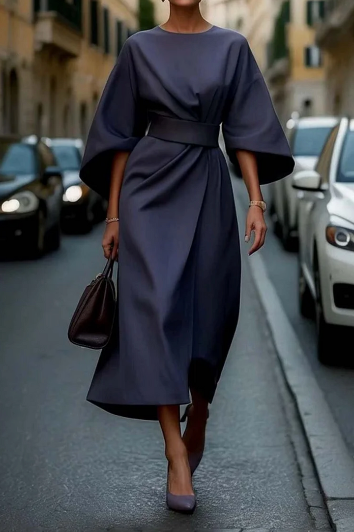 Women's Dress with Lantern Sleeves and Belt