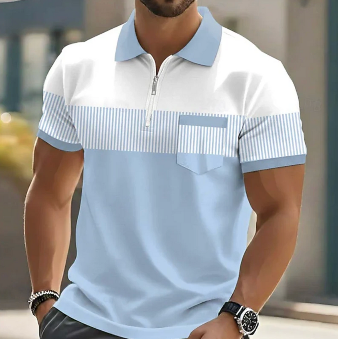 Men's Geometric Print Zip Polo Shirt