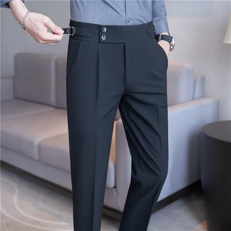 Men's High Waist Double Pleat Trousers