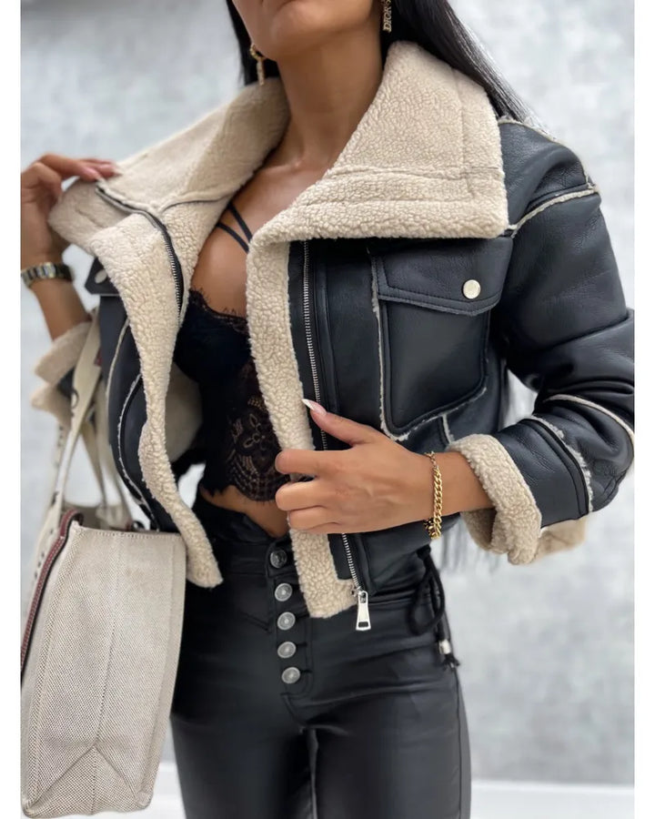 Women's Cropped Leather Biker Jacket