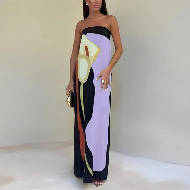 Women's Printed Strapless Maxi Dress