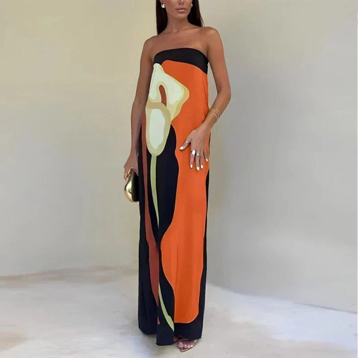 Women's Printed Strapless Maxi Dress