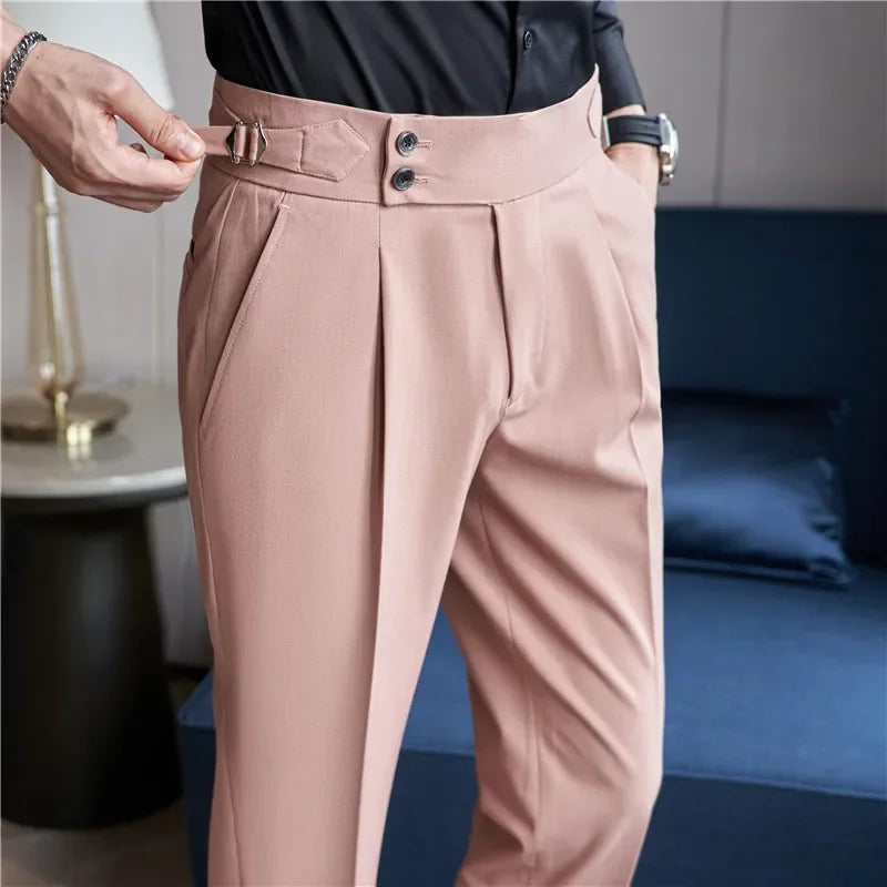 Men's High Waist Double Pleat Trousers