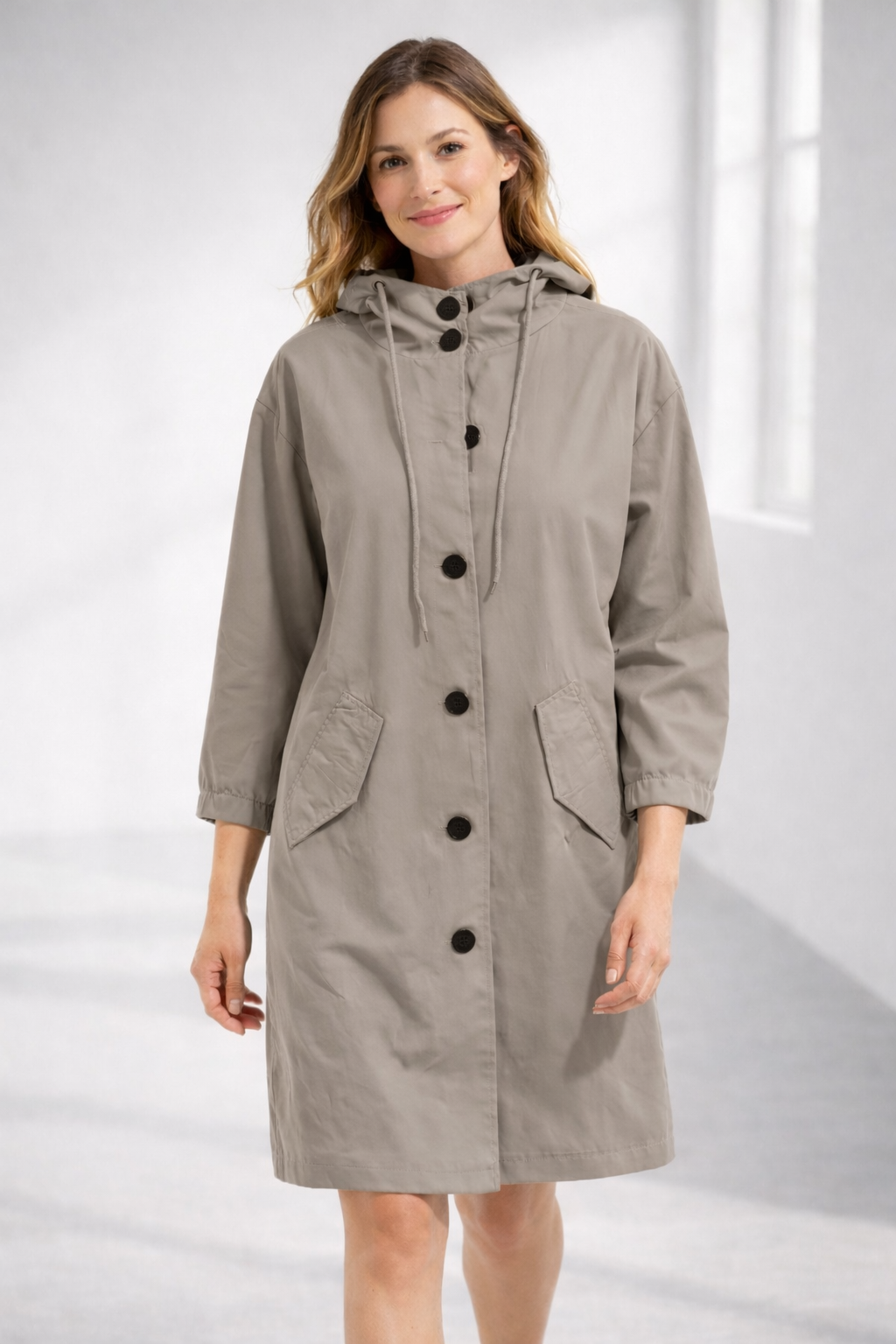 Women's Hooded Jacket with Button Front