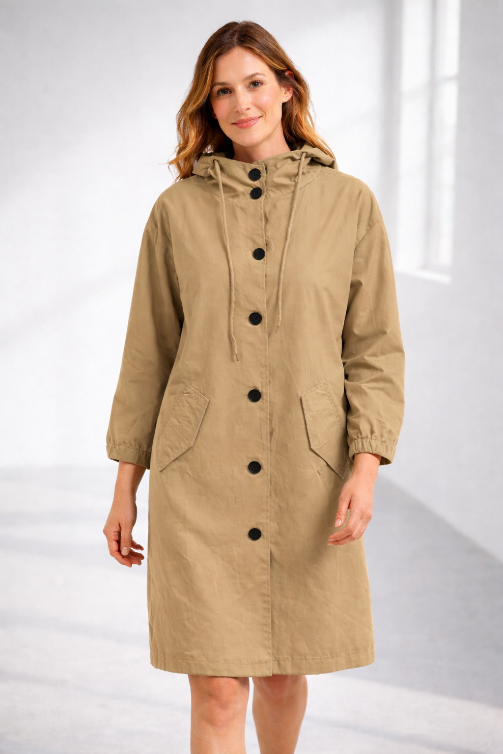 Women's Hooded Jacket with Button Front