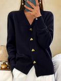 Women's V-Neck Cardigan with Heart Buttons