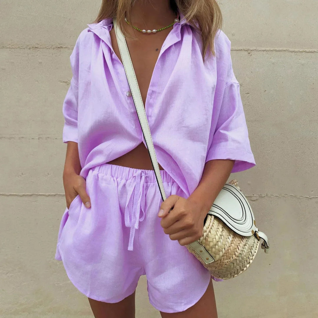 Aurelia | Women's Linen Set with Shirt and Shorts