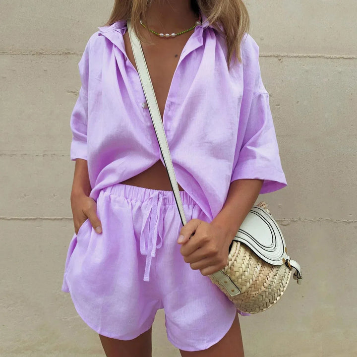 Aurelia | Women's Linen Set with Shirt and Shorts