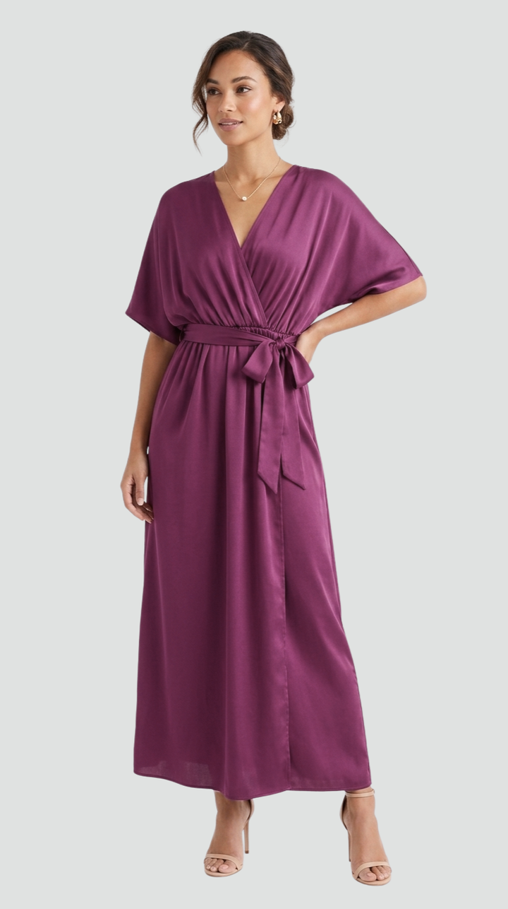 Women's Tie Waist Wrap Midi Dress