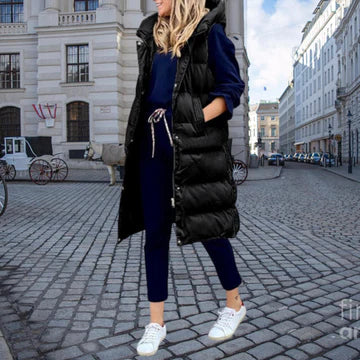 Women's Longline Puffer Gilet with Hood