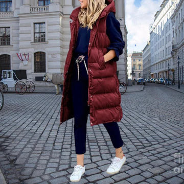 Women's Longline Puffer Gilet with Hood