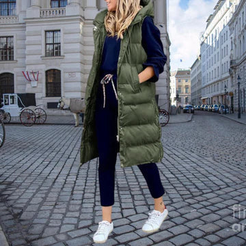Women's Longline Puffer Gilet with Hood