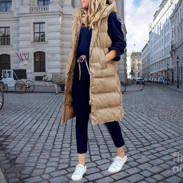 Women's Longline Puffer Gilet with Hood