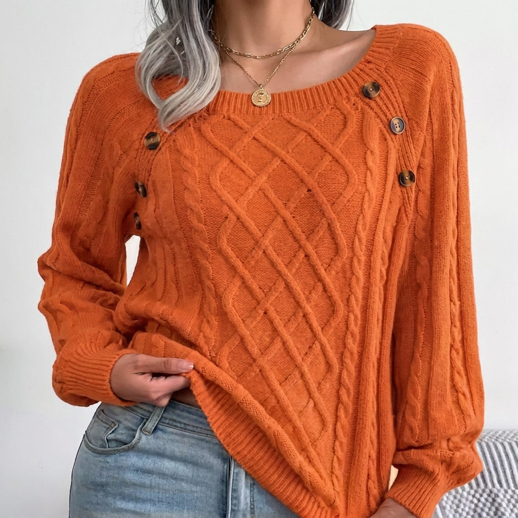 Pull en maille torsadée à manches raglan pour femme