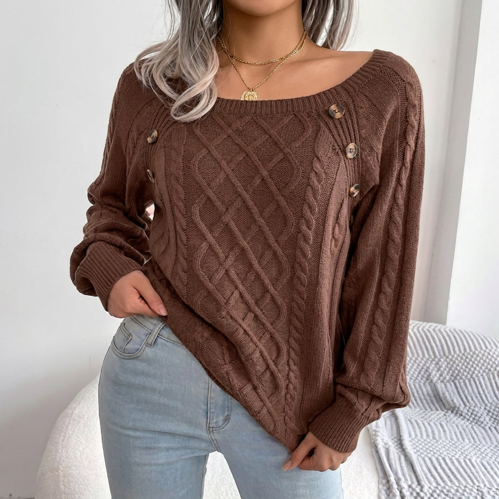 Pull en maille torsadée à manches raglan pour femme