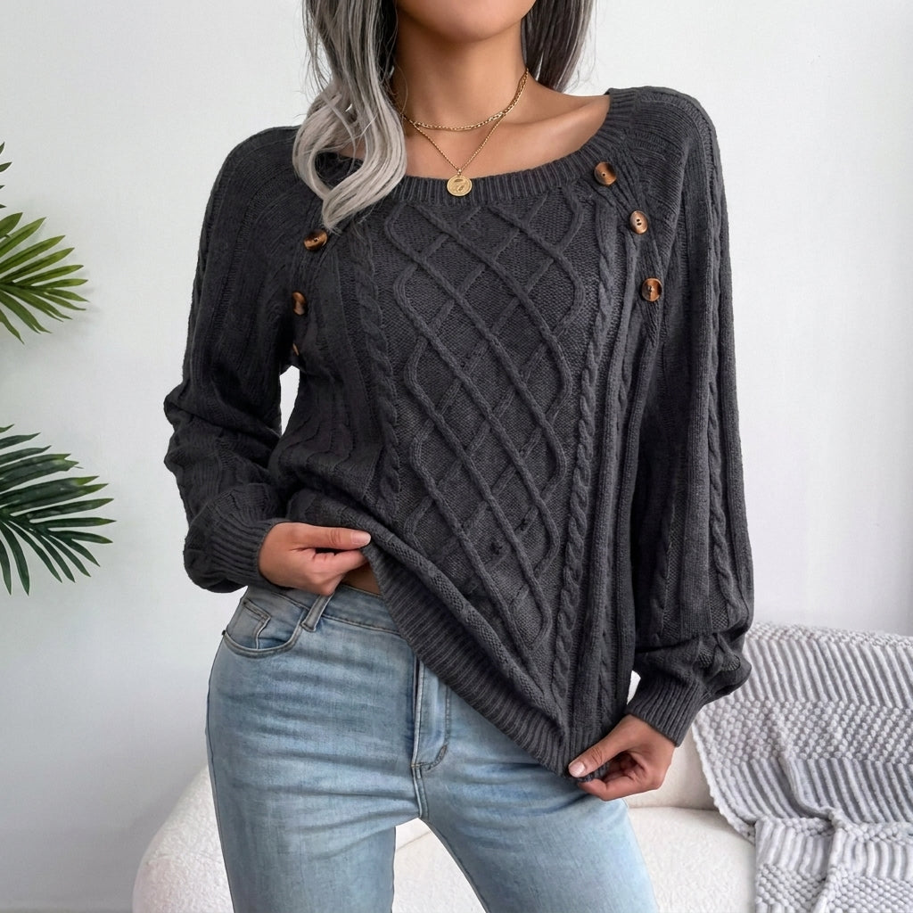 Pull en maille torsadée à manches raglan pour femme