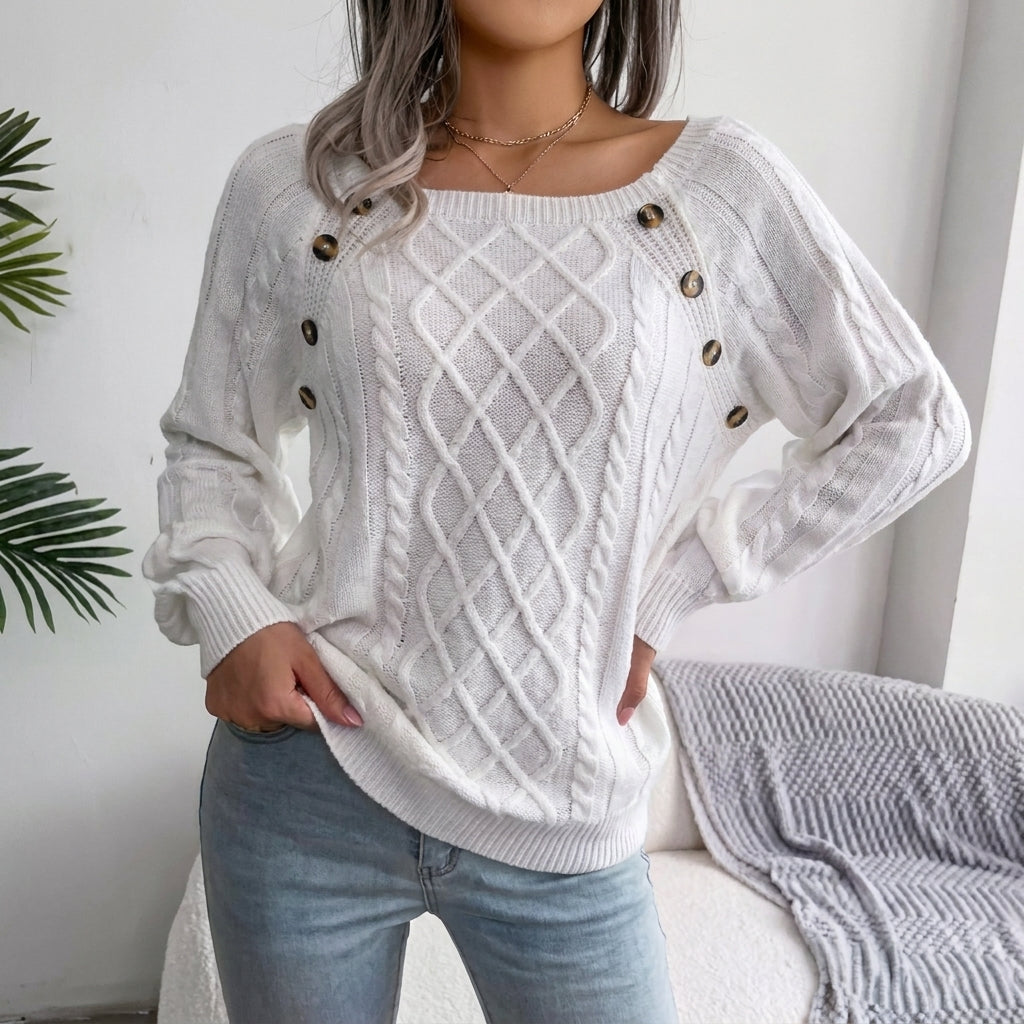 Pull en maille torsadée à manches raglan pour femme