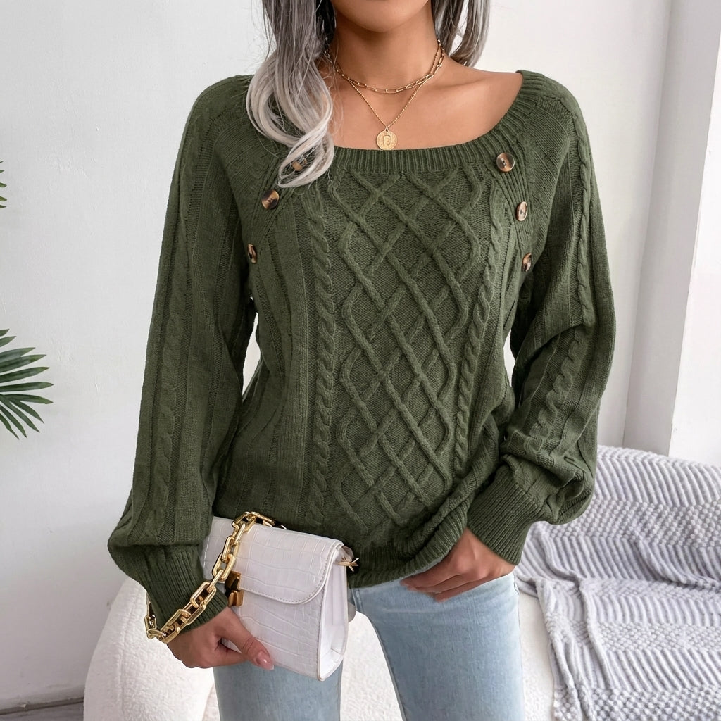 Pull en maille torsadée à manches raglan pour femme