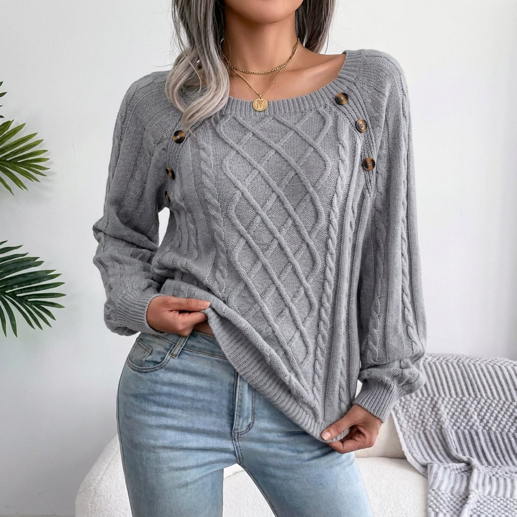 Pull en maille torsadée à manches raglan pour femme