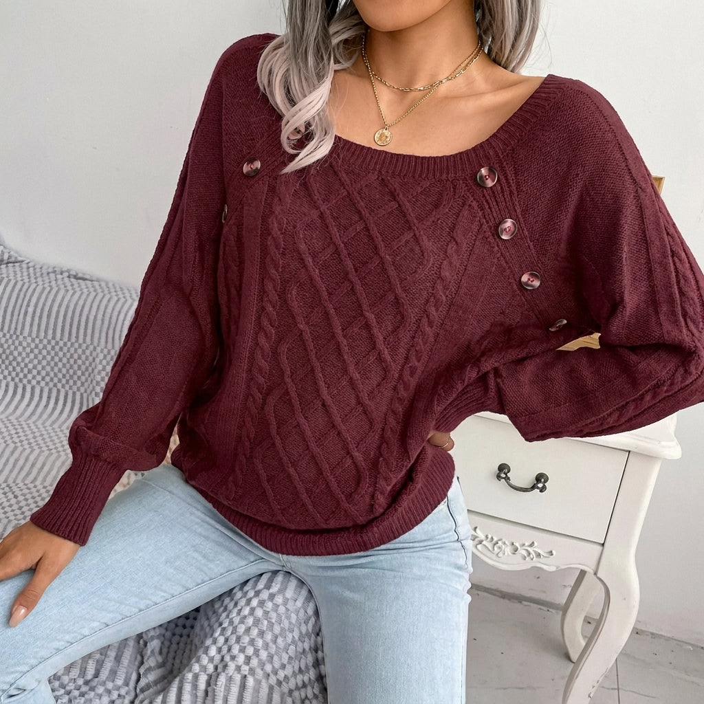 Pull en maille torsadée à manches raglan pour femme