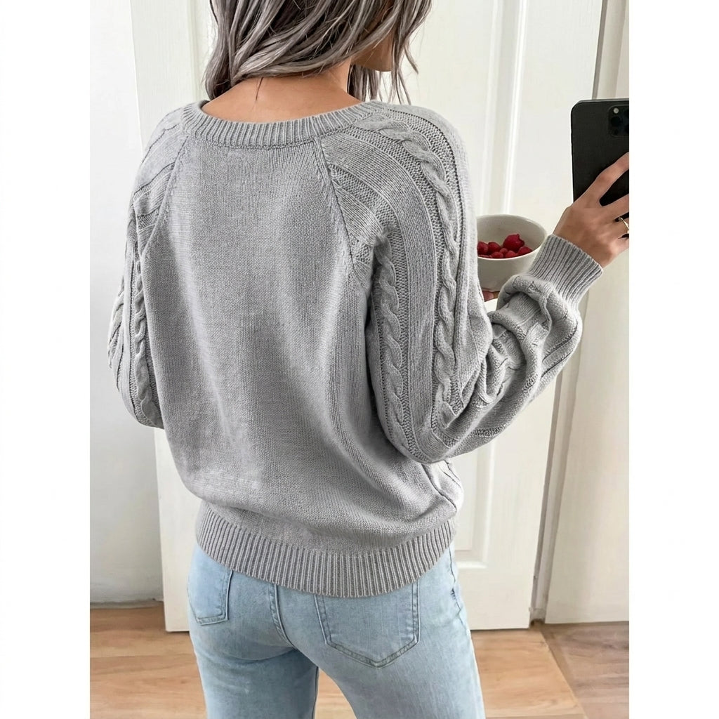 Pull en maille torsadée à manches raglan pour femme