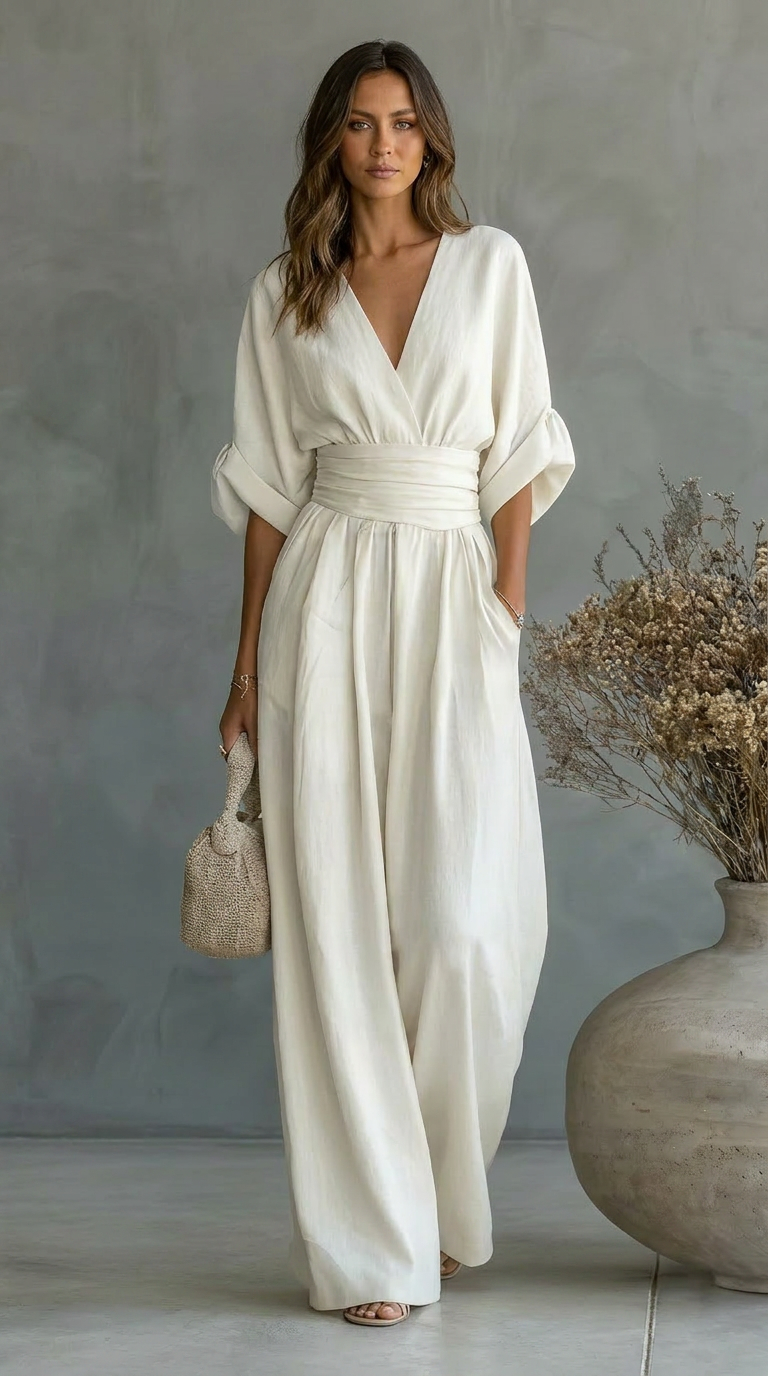 Women's V-Neck Wide Leg Jumpsuit