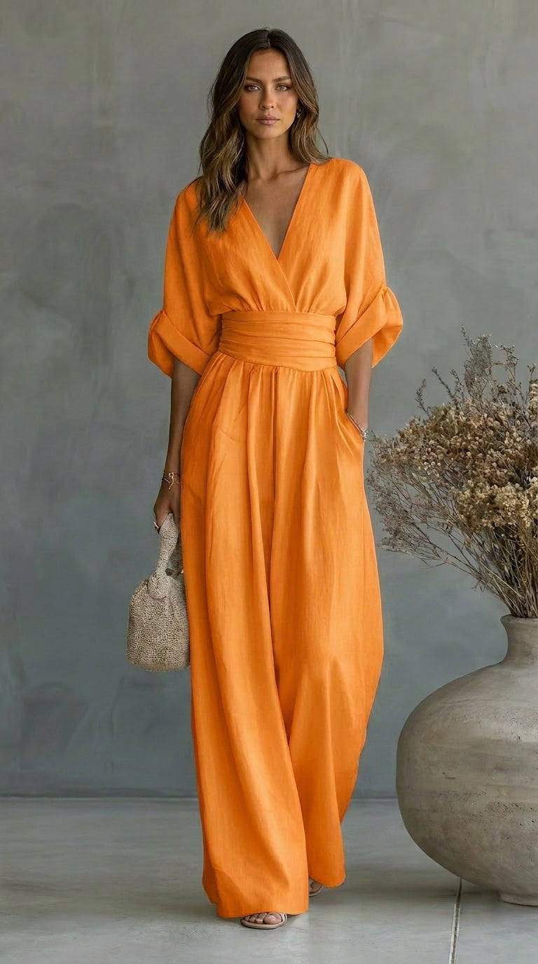 Women's V-Neck Wide Leg Jumpsuit