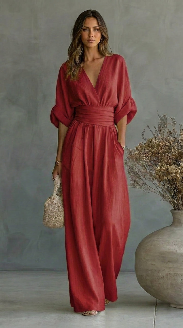 Women's V-Neck Wide Leg Jumpsuit