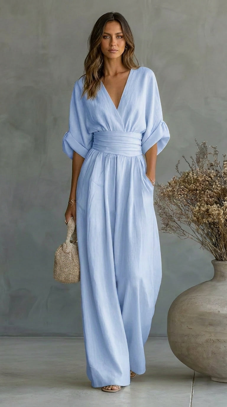 Women's V-Neck Wide Leg Jumpsuit