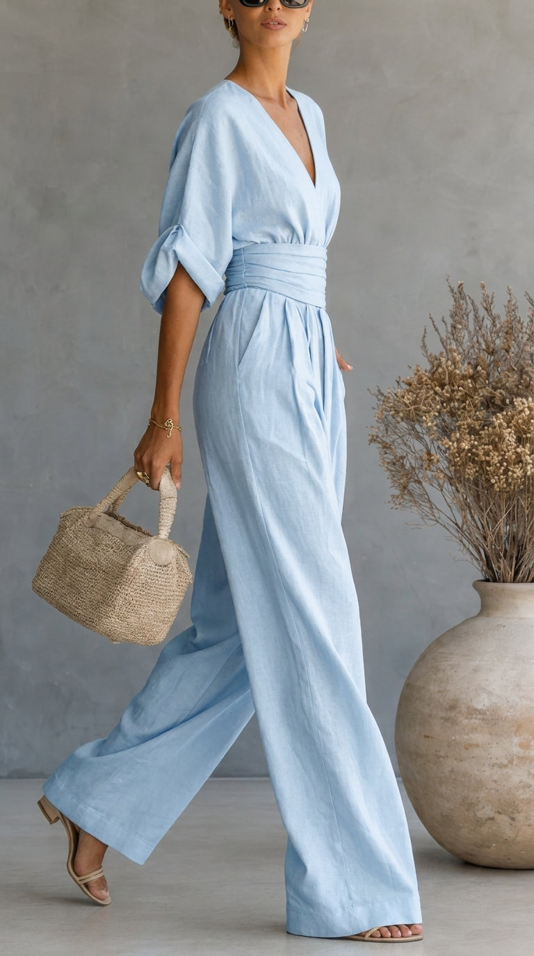 Women's V-Neck Wide Leg Jumpsuit