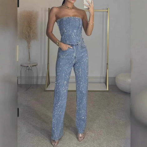 Vanessa | Women's Strapless Glitter Jumpsuit