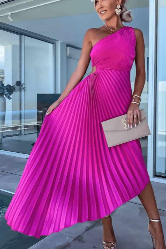 Renata | One Shoulder Pleated Midi Dress