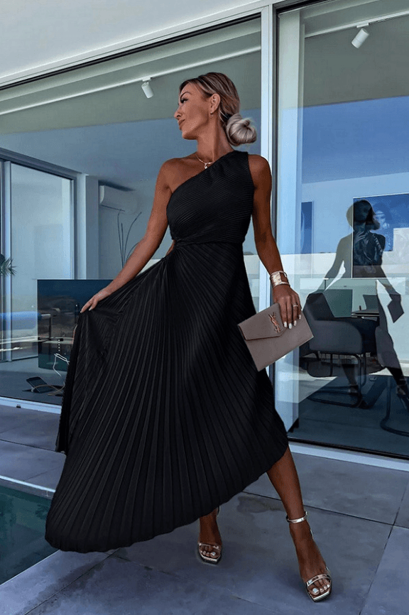 Renata | One Shoulder Pleated Midi Dress