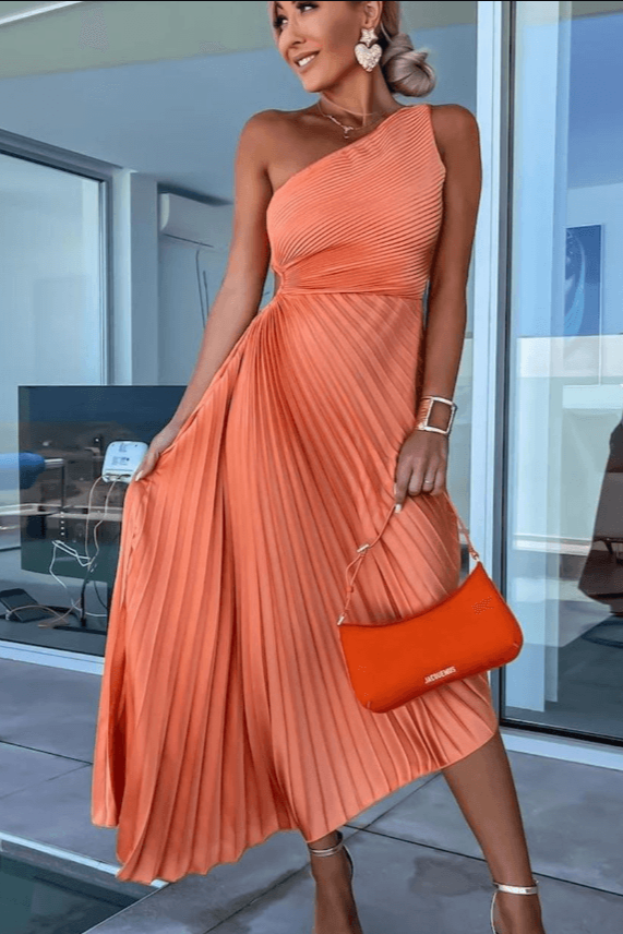 Renata | One Shoulder Pleated Midi Dress