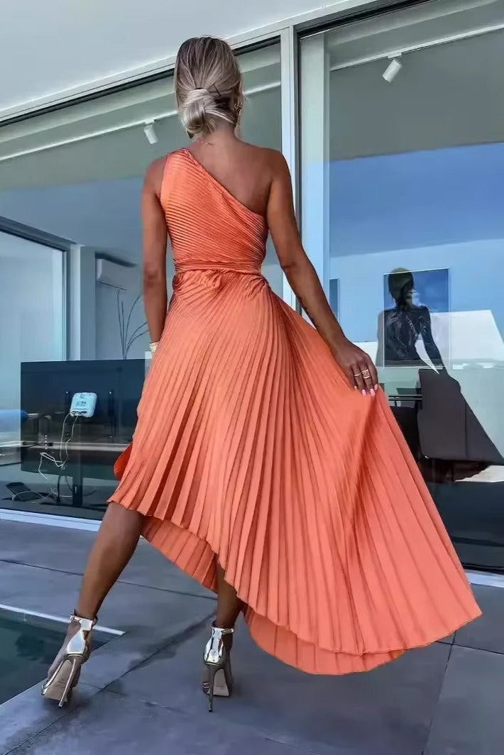 Renata | One Shoulder Pleated Midi Dress