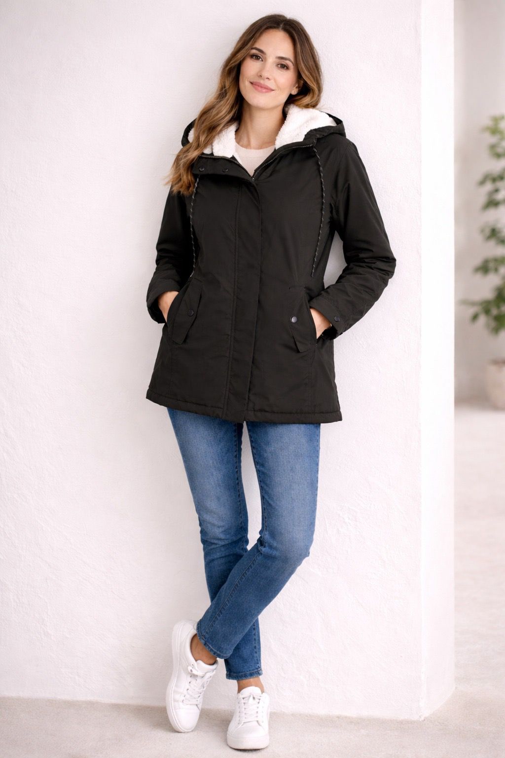 Veste d'hiver matelassée pour femme avec capuche et poches