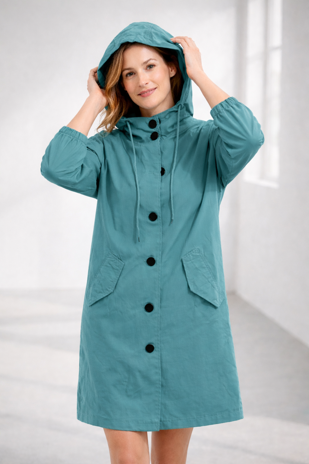 Women's Hooded Jacket with Button Front