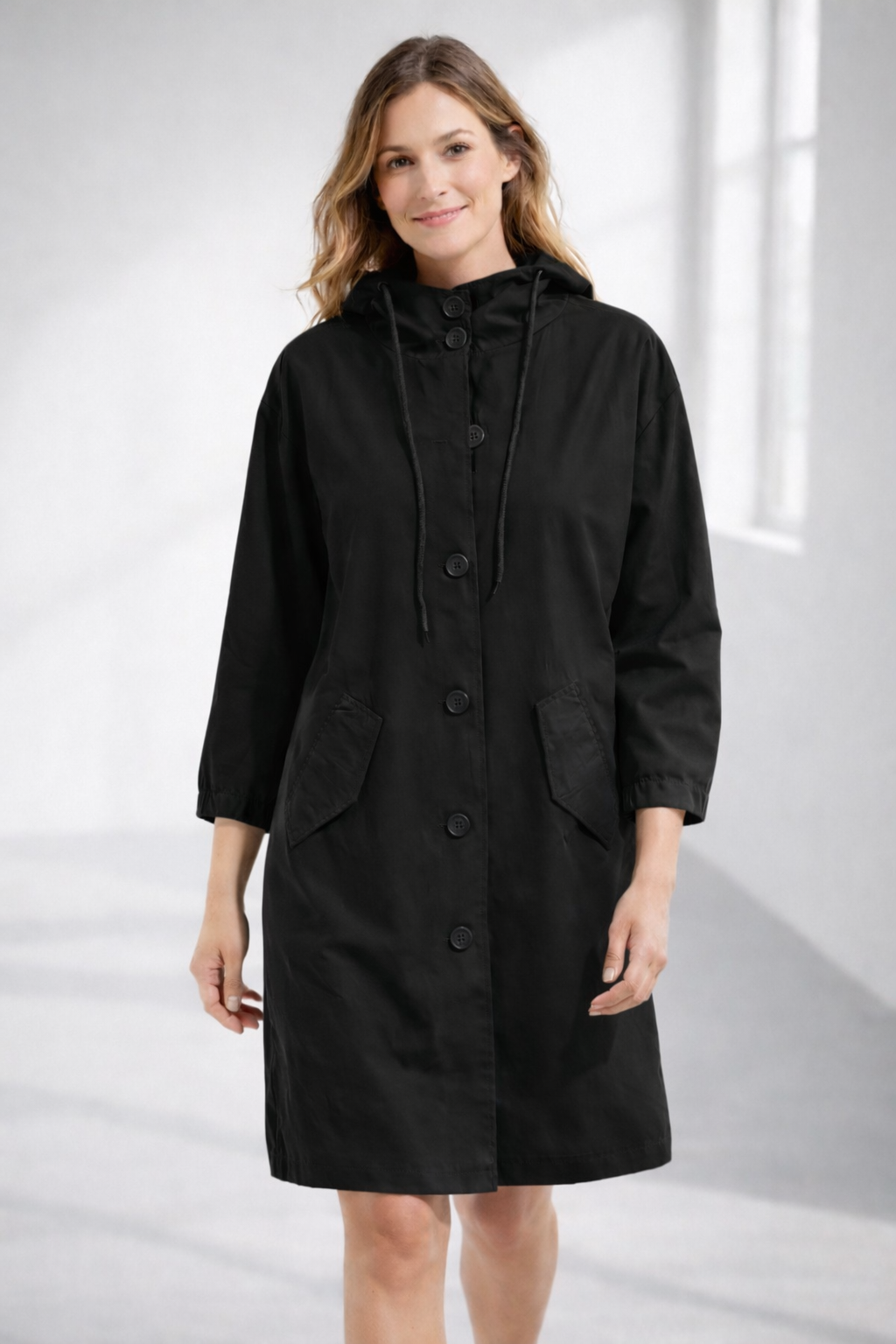 Women's Hooded Jacket with Button Front