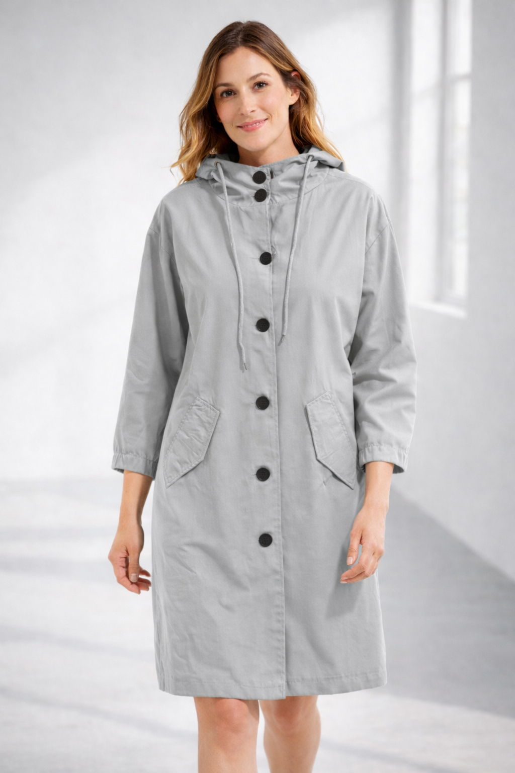 Women's Hooded Jacket with Button Front