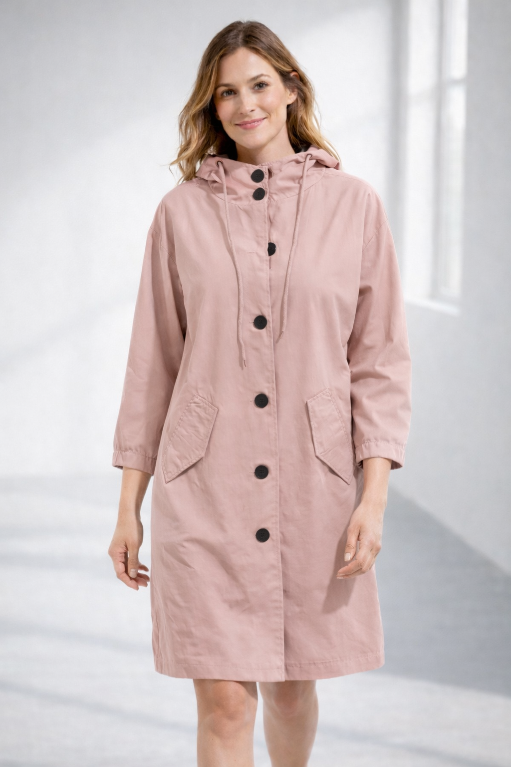 Women's Hooded Jacket with Button Front