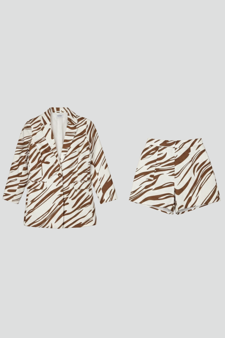 Women's Animal Print Blazer and Shorts Co-Ord Set