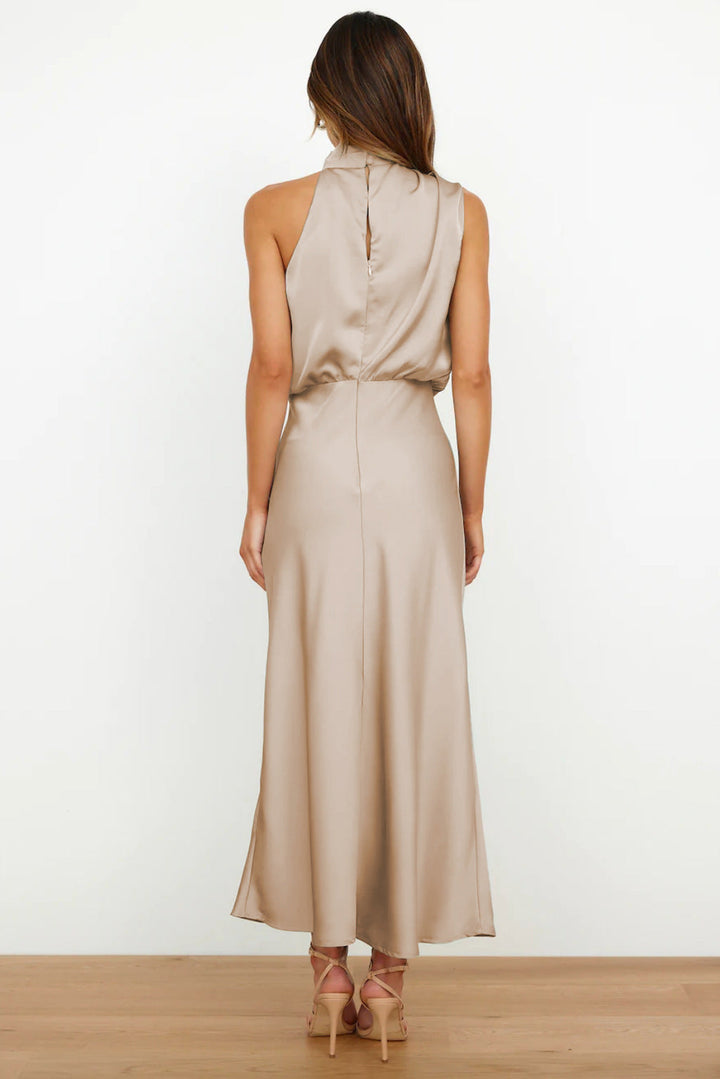 Women's Satin Halter Neck Midi Dress