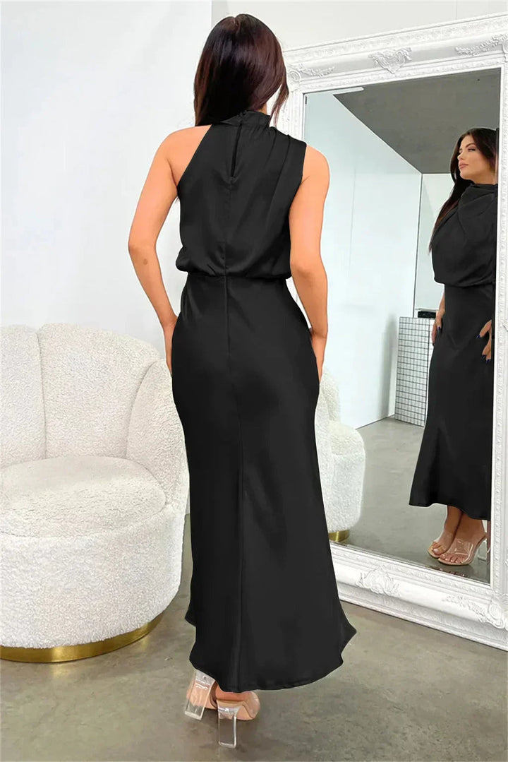 Women's Satin Halter Neck Midi Dress